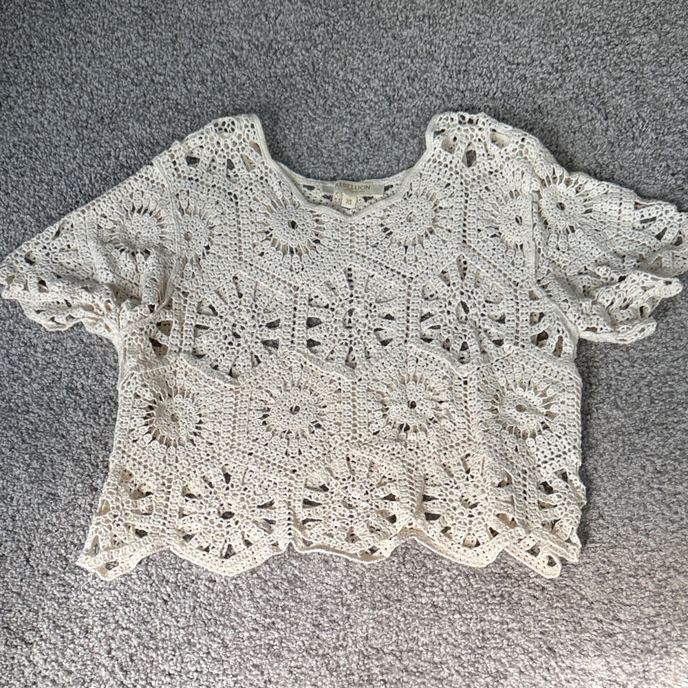 Rebellion Cream Crochet Lace Crop Top
